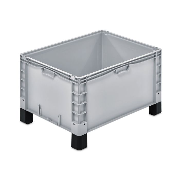 Formstabiler, hellgrauer Euro-Norm Großbehälter mit schwarzen Füßen