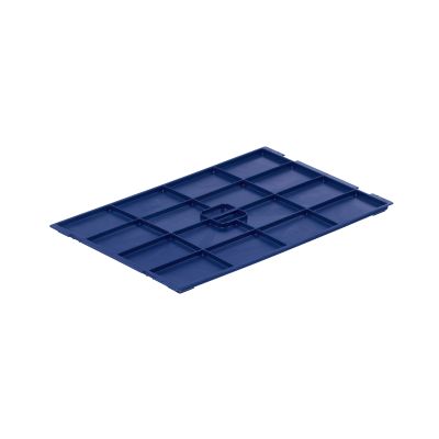 Marineblauer Auflagedeckel für den VDA R KLT Kleinladungsträger mit den Maßen 600x400 mm
