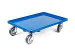 Kunststoff Transportroller Geschlossen - Blau - mit Gummiräder, 2 Lenkrollen und 2 Bremsrollen - Palette