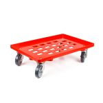 Kunststoff Transportroller Raster - Rot - mit Gummiräder, 2 Lenkrollen und 2 Bockrollen - Einzel