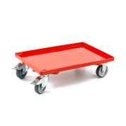 Kunststoff Transportroller Geschlossen - Rot - mit Gummiräder, 2 Lenkrollen und 2 Bremsrollen - Palette
