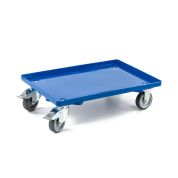 Kunststoff Transportroller Geschlossen - Blau - mit Gummiräder, 2 Lenkrollen und 2 Bremsrollen - Palette