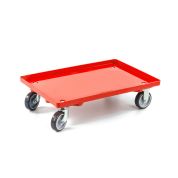 Kunststoff Transportroller Geschlossen - Rot - mit Gummiräder, 2 Lenkrollen und 2 Bockrollen - Palette