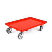 Kunststoff Transportroller Geschlossen - Rot - mit Gummiräder, 4 Lenkrollen - Palette