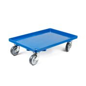 Kunststoff Transportroller Geschlossen - Blau - mit Gummiräder, 2 Lenkrollen und 2 Bockrollen - Karton