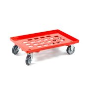 Kunststoff Transportroller Raster - Rot - mit Gummiräder, 2 Lenkrollen und 2 Bockrollen - Einzel