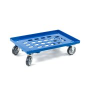 Kunststoff Transportroller Raster - Blau - mit Gummiräder, 2 Lenkrollen und 2 Bockrollen - Einzel