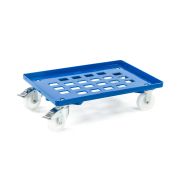 Kunststoff Transportroller Raster - Blau - mit Kunststoffräder, 2 Lenkrollen und 2 Bremsrollen - Karton