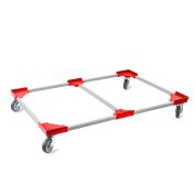 Transportroller VARIABLE - 1200x800 - 1x unterteilt - Gummiräder 4 Lenkrollen Rot - Palette