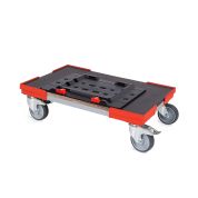 Transportroller metaBOX L - 500x300 - Gummiräder 2 Bremsrollen und 2 Lenkrollen - Rot - Karton