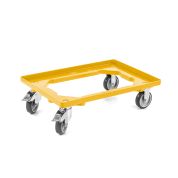 Kunststoff Transportroller Offen - Gelb - mit Gummiräder, 2 Lenkrollen und 2 Bremsrollen - Palette