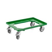 Kunststoff Transportroller Offen - Grün - mit Gummiräder, 2 Lenkrollen und 2 Bremsrollen - Karton