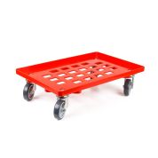 Kunststoff Transportroller Raster - Rot - mit Gummiräder, 4 Lenkrollen - Palette