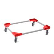 Transportroller VARIABLE - 800x600 - Gummiräder 4 Lenkrollen Rot - Palette