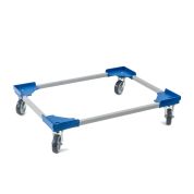 Transportroller VARIABLE - 800x600 - Gummiräder 4 Lenkrollen Blau - Karton