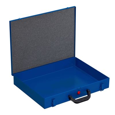 Geöffneter, blauer Profi-Kleinteilekoffer EuroPlus Pro >M< ohne Einsätze