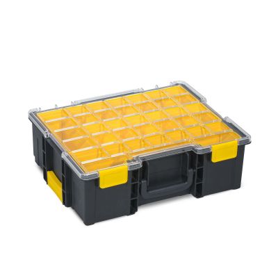 Kleinteilekoffer EuroPlus Pro >K<44.144/8 mit gelben Einsatzboxen und transparentem Deckel