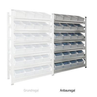 Schrägboden Anbauregal Tiefe 400 mit 6 Fachböden für Euroboxen NextGen