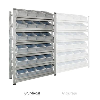 Schrägboden Grundregal Tiefe 400 mit 6 Fachböden für Euroboxen NextGen