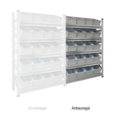 Schrägboden Anbauregal Tiefe 400 mit 5 Fachböden für Euroboxen NextGen 