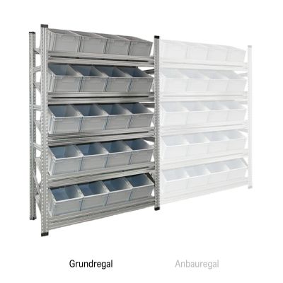 Schrägboden Grundregal Tiefe 400 mit 5 Fachböden für Euroboxen NextGen 