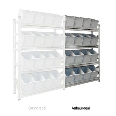 Schrägboden Anbauregal Tiefe 400 mit 4 Fachböden für Euroboxen NextGen