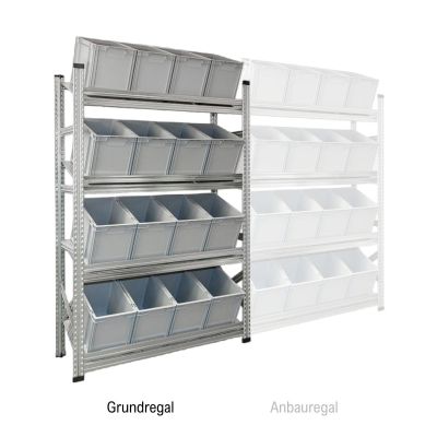 Schrägboden Grundregal Tiefe 400 mit 4 Fachböden für Euroboxen NextGen