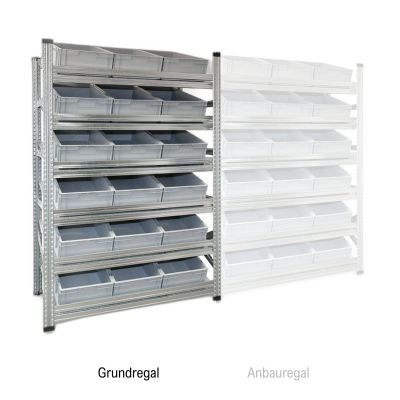 Schrägboden Grundregal Tiefe 600 mit 6 Fachböden für Euroboxen NextGen