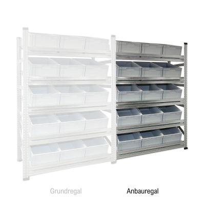 Schrägboden Anbrauregal Tiefe 600 mit 5 Fachböden für Euroboxen NextGen