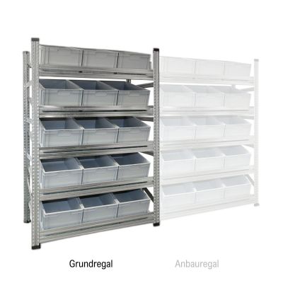 Schrägboden Grundregal Tiefe 600 mit 5 Fachböden für Euroboxen NextGen