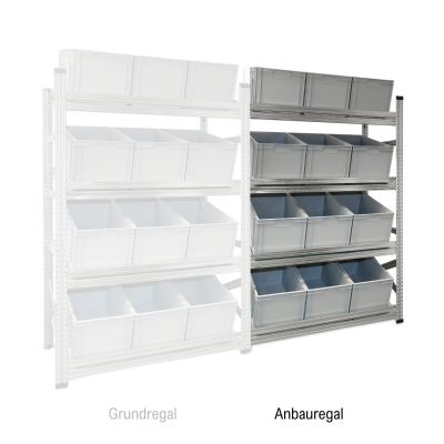 Schrägboden Anbauregal Tiefe 600 mit 4 Fachböden für Euroboxen NextGen