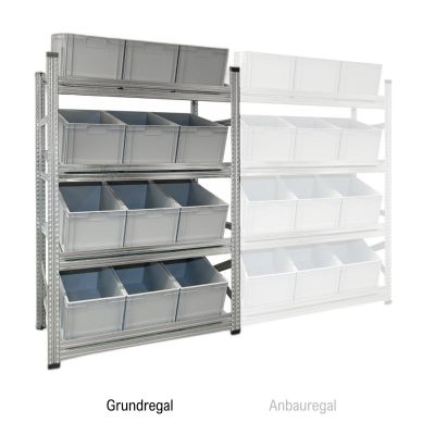 Schrägboden Grundregal Tiefe 600 mit 4 Fachböden für Euroboxen NextGen
