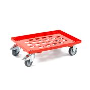 Kunststoff Transportroller Raster - Rot - mit Gummiräder, 2 Lenkrollen und 2 Bremsrollen - Palette