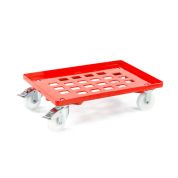 Kunststoff Transportroller Raster - Rot - mit Kunststoffräder, 2 Lenkrollen und 2 Bremsrollen - Karton