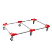 Transportroller VARIABLE - 1200x800 - 1x unterteilt - Gummiräder 6 Lenkrollen Rot - Palette