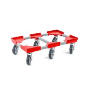 Transportroller VARIABLE - 600x400 - 1x unterteilt - Gummiräder 6 Lenkrollen Rot - Karton