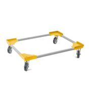 Transportroller VARIABLE - 800x600 - Gummiräder 4 Lenkrollen Gelb - Palette