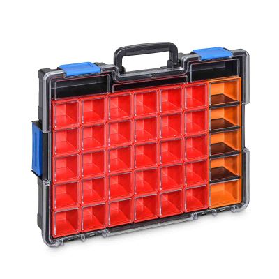 Kleinteilekoffer EuroPlus Pro >K<44.76/36 mit roten und orangen Einsatzboxen
