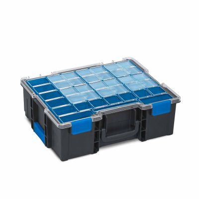 Kleinteilekoffer EuroPlus Pro >K<44.144/8L mit blauen Einsatzboxen und transparentem Deckel