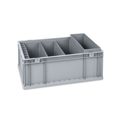 Graue Eurobox NextGen in den Maßen 600x400x220 mit vier Box M Einsatzkästen