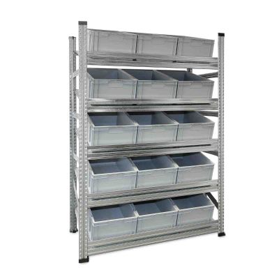 Schrägboden Grundregal Tiefe 600 mit 5 Fachböden für Euroboxen NextGen