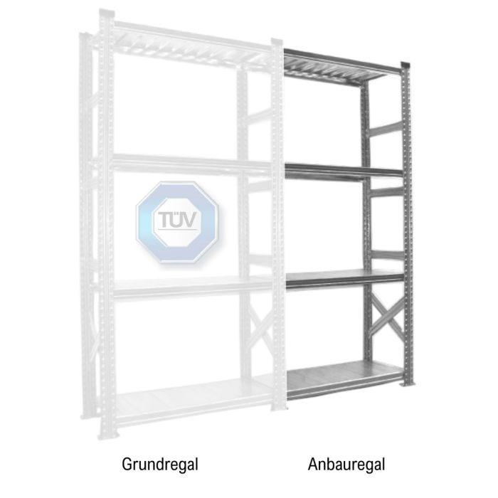 Anbauregal aus Stahl mit 5 Fachböden für Euroboxen NextGen Duo/Economy/Grip/Color, mit TÜV-Siegel