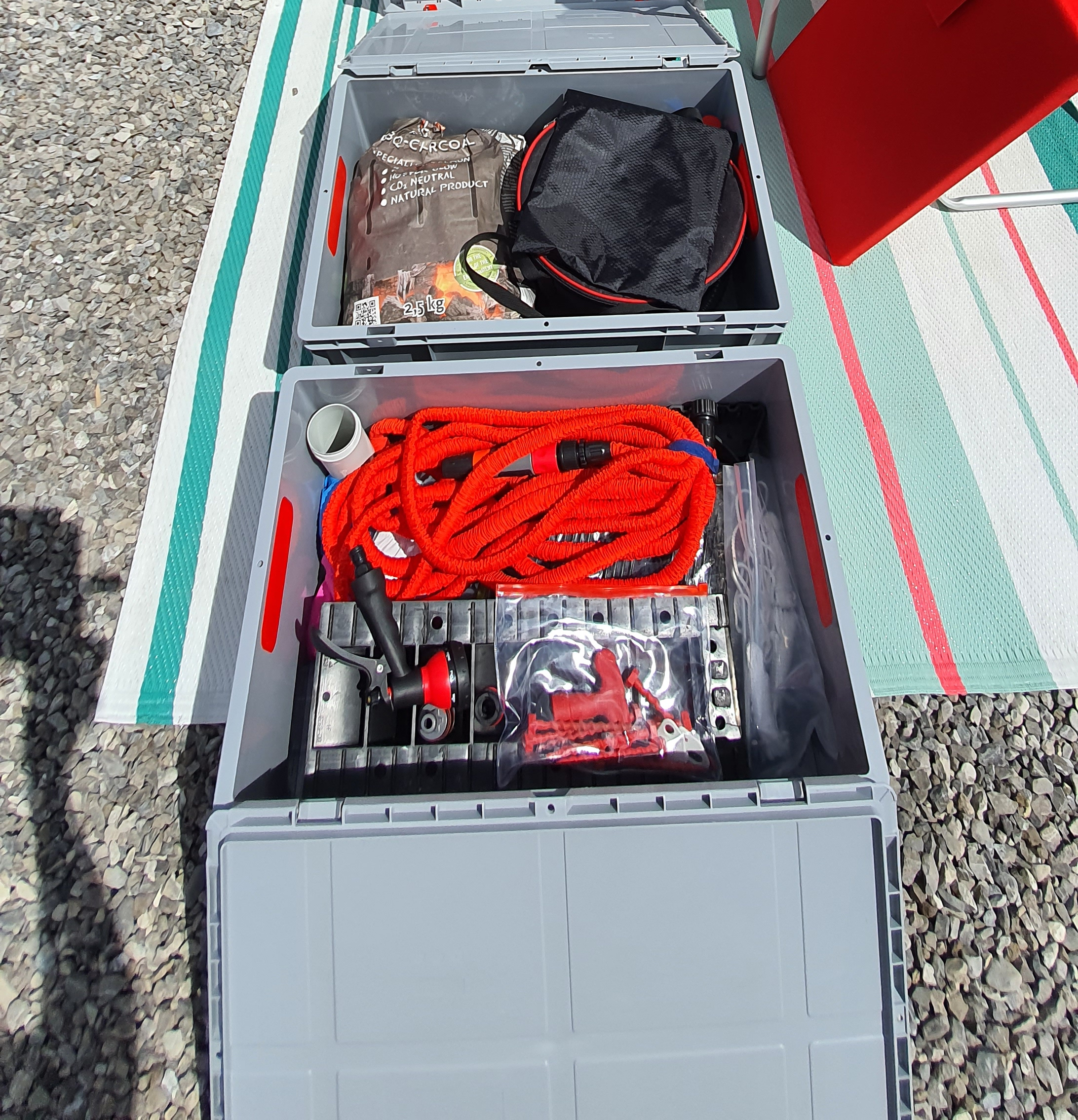 Euroboxemn bef&uuml;llt mit Campingausr&uuml;stung.