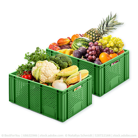 Zwei Obst- und Gemüsekisten